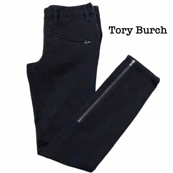 𝅺TORY Burch Super Skinny Zipper Moto Jeans 27 Black - Picture 10 of 11